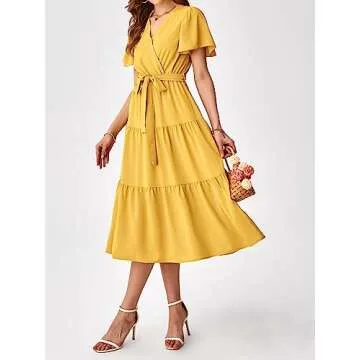 PRETTYGARDEN Summer Dresses for Women 2024 V Neck Tie Waist