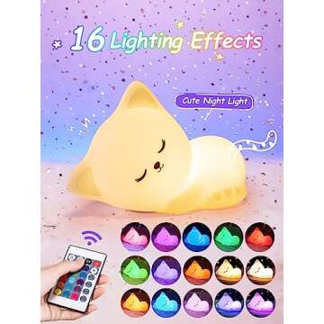 Mubarek Night Light for Kids, 16 Colors Dimmable Kids Night Light lamp, Remote Silicone Night Light ...