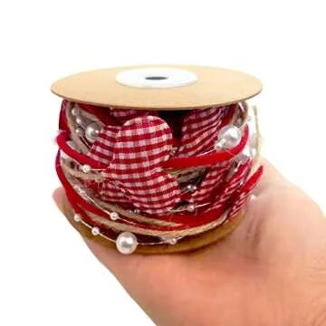 Llxieym Valentine's Day Heart Beads Ribbon for Crafts and Decor