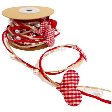 Llxieym Valentine's Day Heart Beads Ribbon for Crafts and Decor