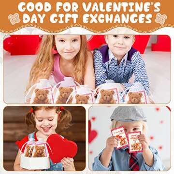 Deekin Set of 24 Valentine's Day Mini Plush Bears with Greeting Cards and Organza Bags for Valentines Day Gifts Stuffed Little Pocket Bears for Valentine Exchange Cards School Classroom Prize Party
