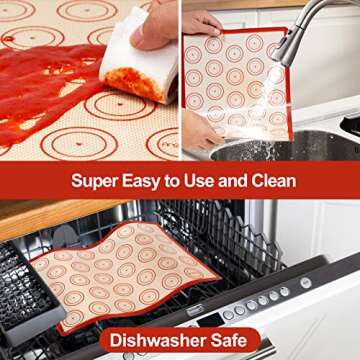 Silicone Baking Mat Set of 6, Easy Clean & Non-Stick Food Grade Reusable Baking Mat, Silicon Baking ...