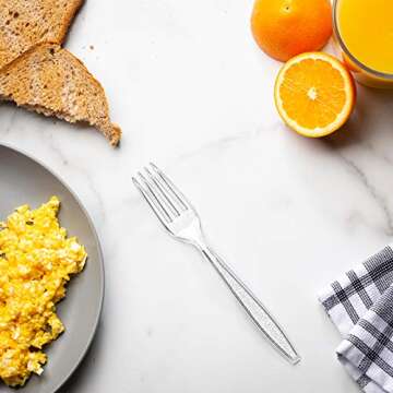 Comfy Package [300 Pack] Heavyweight Clear Plastic Forks with Engraved Design - Disposable Sturdy Plastic Utensils for Parties, Weddings, and Events