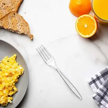 Comfy Package [300 Pack] Heavyweight Clear Plastic Forks with Engraved Design - Disposable Sturdy Plastic Utensils for Parties, Weddings, and Events