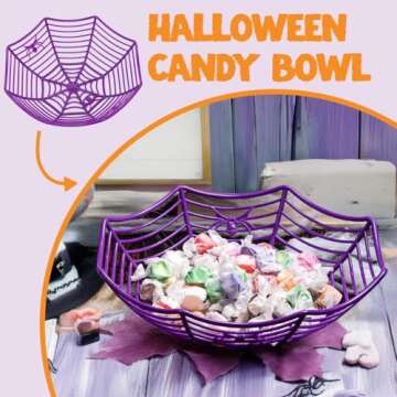 JOYIN 5 Pcs Halloween Candy Bowl Dish Spider Web Halloween Decorations Indoor Decor, Party Supplies Favors Table Desk Haunted House Trick Or Treat Basket Plastic