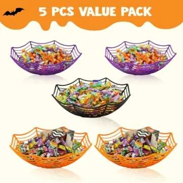 JOYIN 5 Pcs Halloween Candy Bowl Dish Spider Web Halloween Decorations Indoor Decor, Party Supplies Favors Table Desk Haunted House Trick Or Treat Basket Plastic