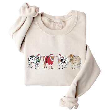 DIOMMELL Chrismtas Cow Sweatshirt Farm Christmas Sweatshirts For Cow Lover