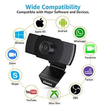 Ehome Webcam with Microphone, 1080P USB 2.0 Noise-Cancelling Web Camera Plug and Play Rotatable Laptop Web Cam for Desktop PC Video Calling Online Class Conferencing Streaming Recording Gaming