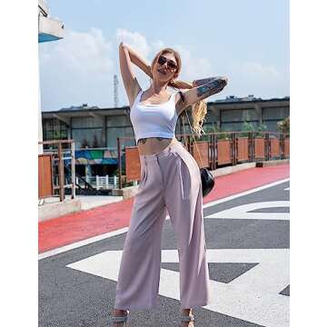 GOKATOSAU Women's Loose Fit High Elastic Waisted Wide Leg Straight Long Trousers Suit Pants Pink