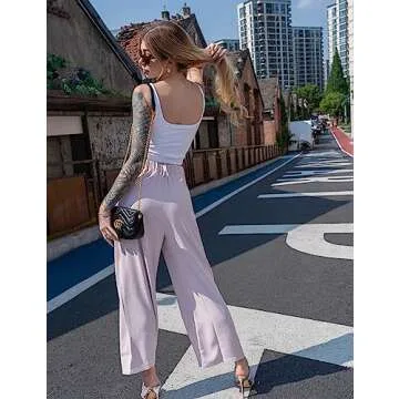GOKATOSAU Women's Loose Fit High Elastic Waisted Wide Leg Straight Long Trousers Suit Pants Pink
