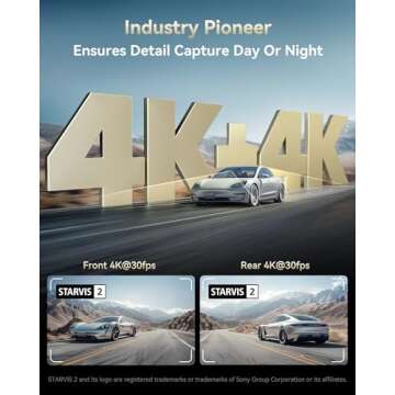 REDTIGER F77 4K+4K Front and Rear Dash Cam with HDR, Dual STARVIS 2 IMX678 Sensor, Voice Control Das...