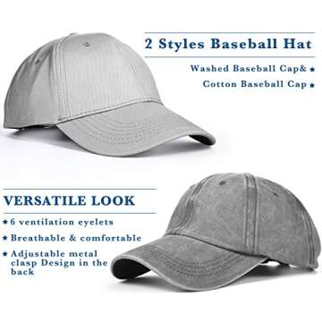 Jecery 12 Pcs Baseball Caps for Women Men Washed Baseball Hat Adjustable Cotton Sports Caps for Adul...