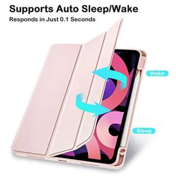 SIWENGDE for iPad Air 5th/4th Generation 2022/2020 10.9 Inch Case with Pencil Holder [Support iPad 2nd Pencil Charging and Touch ID], Trifold Stand Smart Cover with Soft TPU Back(Pink)