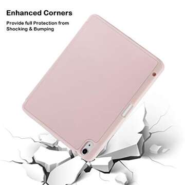 SIWENGDE for iPad Air 5th/4th Generation 2022/2020 10.9 Inch Case with Pencil Holder [Support iPad 2nd Pencil Charging and Touch ID], Trifold Stand Smart Cover with Soft TPU Back(Pink)