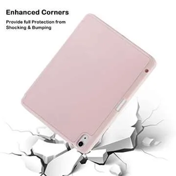 SIWENGDE for iPad Air 5th/4th Generation 2022/2020 10.9 Inch Case with Pencil Holder [Support iPad 2nd Pencil Charging and Touch ID], Trifold Stand Smart Cover with Soft TPU Back(Pink)