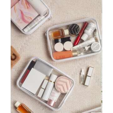 3PCS Clear Hard Shell Zipper Case,Portable Cosmetic Bag with Zipper,Kid's Toy Storage Organizer Bins,Hard Plastic Case,Clear Zipper Bags for Organizing,Pencil Case（Medium）