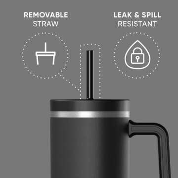 Hydrapeak Voyager 40 Oz Stainless Steel Tumbler with Handle, Insulated Water Bottle With Straw & Lid, Cupholder Friendly Reusable Travel Mug (Black)