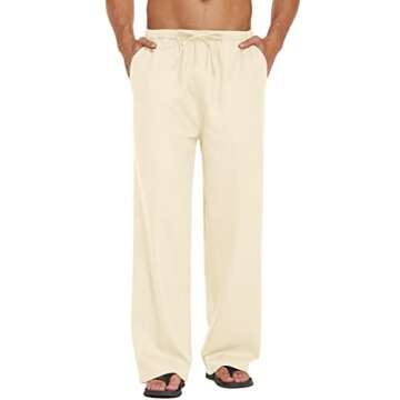 COOFANDY Men's Cotton Linen Pants - Lightweight Summer Trousers
