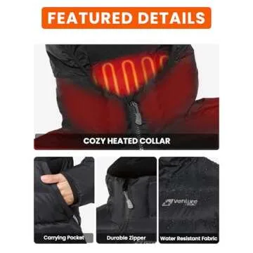 Venture Heat Men's Heated Jacket with Battery Included - 12V MAX Self Warming Parka Coat, Down Ski Jacket, Bluetooth App Control (L, Black)