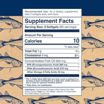 Wiley's Finest Wild Alaskan Fish Oil Easy Swallow Minis - Omega-3 Fish Oil Supplement for Adults and Kids - Double-Strength 630mg EPA and DHA Natural Supplement - 120 Mini Softgels (60 Servings)