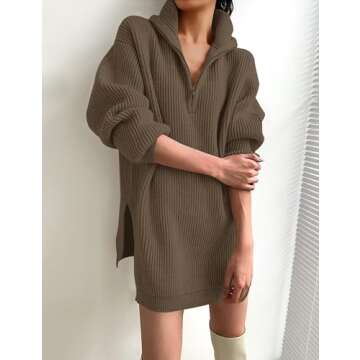 ZESICA Women's Long Sleeve Mini Sweater Dress Fall Quarter Zip Ribbed Knit Oversized Pullover Jumper...