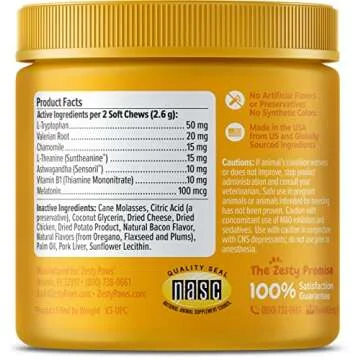 Zesty Paws Calming Chews for Cats - Composure & Relaxation for Everyday Stress & Separation - with Ashwagandha, Organic Chamomile, L-Theanine & L-Tryptophan – Bacon - 60 Count - Cat