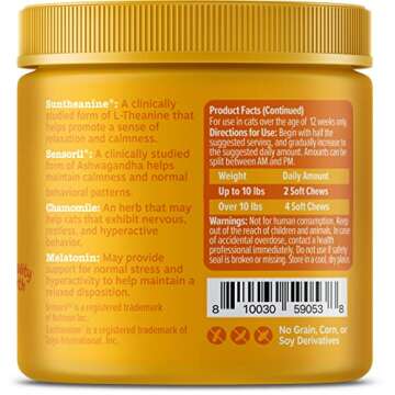 Zesty Paws Calming Chews for Cats - Composure & Relaxation for Everyday Stress & Separation - with Ashwagandha, Organic Chamomile, L-Theanine & L-Tryptophan – Bacon - 60 Count - Cat