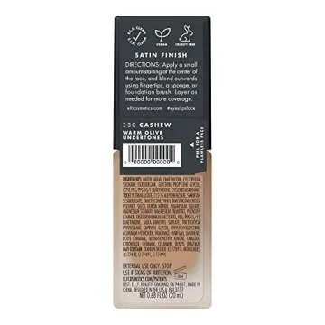 e.l.f. Flawless Satin Foundation, Lightweight & Medium Coverage, Semi-Matte Finish, Vegan & Cruelty-Free, Cashew, 0.68 Fl Oz (20mL)