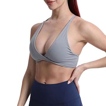 Aoxjox Women's Workout Sports Bras Fitness Backless Padded Sienna Low Impact Bra Yoga Crop Tank Top (Grey, Medium)