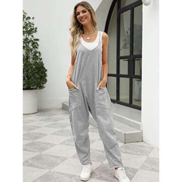 Trendy Queen Jumpsuits for Women Casual Summer Onesie Rompers Sleeveless Loose Baggy Overalls Jumpers, Grey, S