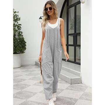 Trendy Queen Jumpsuits for Women Casual Summer Onesie Rompers Sleeveless Loose Baggy Overalls Jumpers, Grey, S