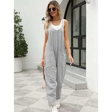 Trendy Queen Jumpsuits for Women Casual Summer Onesie Rompers Sleeveless Loose Baggy Overalls Jumpers, Grey, S