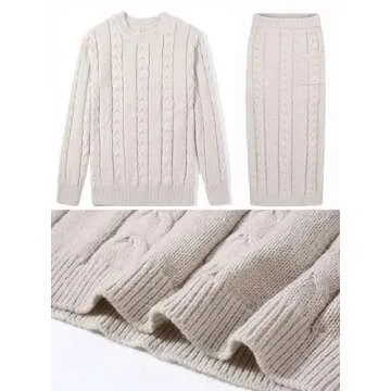 loveimgs Women's Trendy Chunky Cable Knit Long Skirt 2 Piece Outfit Sweater Sets (XX-Large, Apricot)