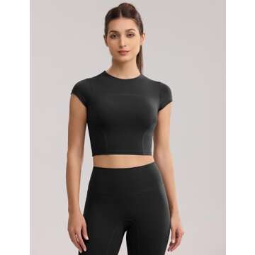 ENERBLOOM Cropped Athletic Gym Tees with Built-in Bra