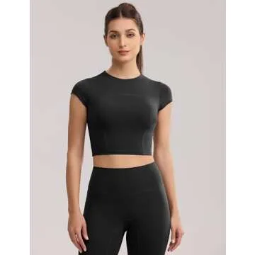 ENERBLOOM Cropped Athletic Gym Tees with Built-in Bra