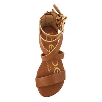 bebe Girls Toddler/Little Kid Wide Strap Flat Gladiator Sandals with Back Zipper and Buckles 9 Cognac