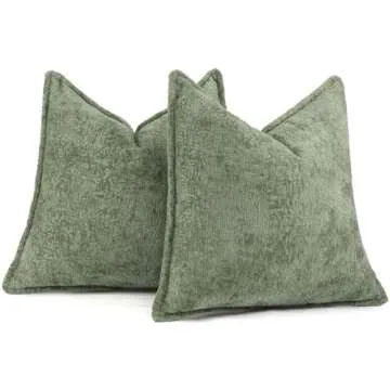 Sage Green Soft Chenille Decorative Pillow Covers - 2 Pack
