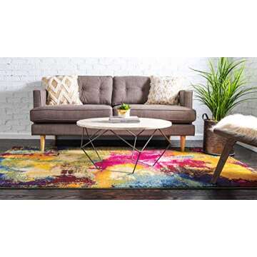 Unique Loom Estrella Collection Colorful, Abstract, Watercolor, Modern, Eclectic Area Rug, 7 ft x 10 ft, Multi/Beige