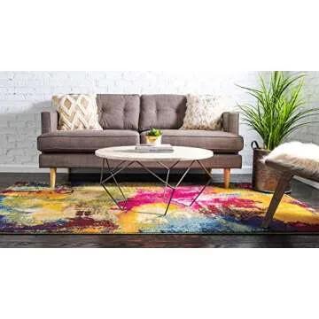 Unique Loom Estrella Collection Colorful, Abstract, Watercolor, Modern, Eclectic Area Rug, 7 ft x 10 ft, Multi/Beige