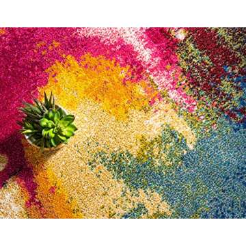 Unique Loom Estrella Collection Colorful, Abstract, Watercolor, Modern, Eclectic Area Rug, 7 ft x 10 ft, Multi/Beige