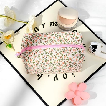 SOIDRAM Quilted Floral Makeup Bag Travel Cosmetic Organizer