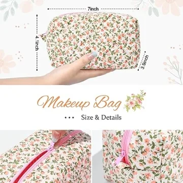 SOIDRAM Quilted Floral Makeup Bag Travel Cosmetic Organizer