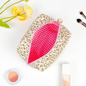 SOIDRAM Quilted Floral Makeup Bag Travel Cosmetic Organizer