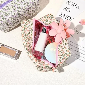 SOIDRAM Quilted Floral Makeup Bag Travel Cosmetic Organizer