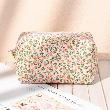 SOIDRAM Quilted Floral Makeup Bag Travel Cosmetic Organizer
