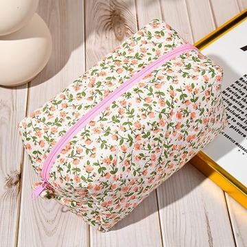 SOIDRAM Quilted Floral Makeup Bag Travel Cosmetic Organizer