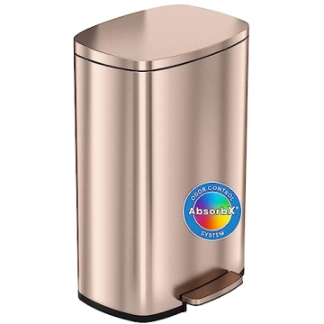 iTouchless SoftStep 13.2 Gallon Step Kitchen Trash Can with Odor Filter, Stainless Steel Rose Gold F...