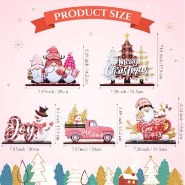 Huwena 5 Pcs Christmas Table Decorations Wooden Xmas Centerpiece Signs Joy Snowman Gnomes Signs Buff...