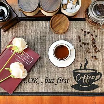 Cunhill 2 Pieces Coffee Bar Mat,Coffee Bar Accessories 20 x 14 Inch Coffee Bar Decoration Coffee Placemats for Coffee Machine, Coffee Bar, Countertops,Coffee Station Accessories(First Coffee)