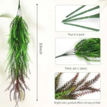 RECUTMS 4 Pack 31.5”Artificial Ferns Plants Vine Fake Ivy Boston Outdoor Plastic Hanging Decor for Indoor Walls, Weddings, Patios, Porches,Kitchen (Red)